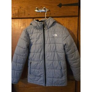 THE NORTH FACE - Boys Reversible Puffer Fleece Jacket Gray Black Size L 14/ 16